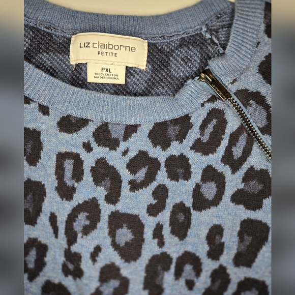Liz Claiborne Blue Leopard Print Sweater - Picture 2 of 5